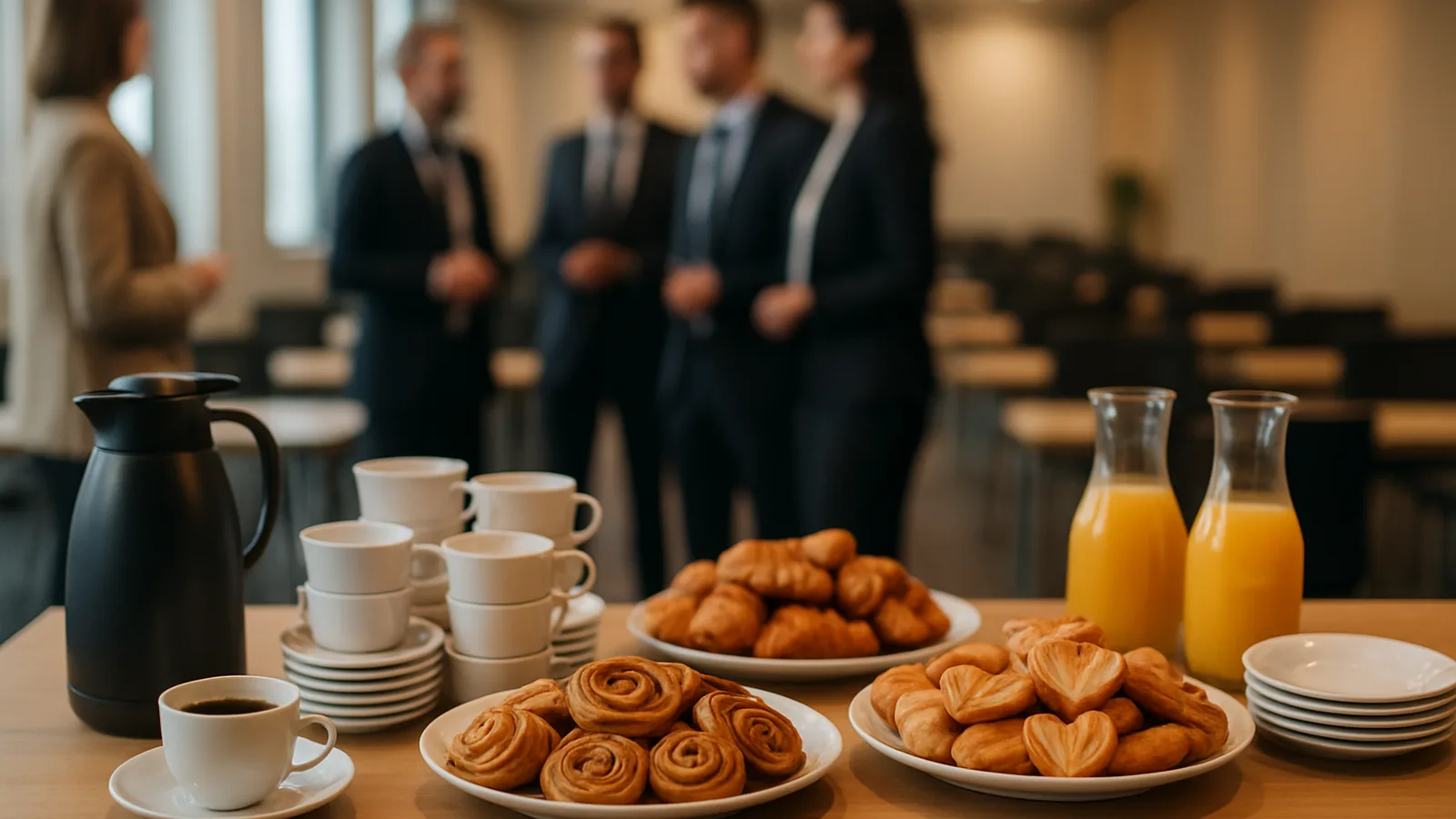 Kaffeepause mit Gebäck und Kaffee während einer Konferenz