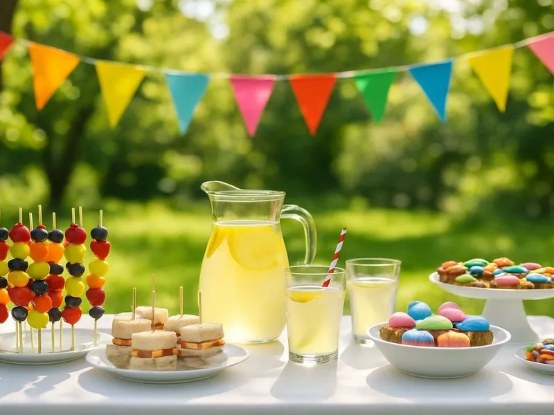 Buntes Kindergeburtstags-Buffet mit dekorierter Torte und Obstspießen – Private Feiern Catering Halle (Saale) Buntes Kindergeburtstags-Buffet mit dekorierter Torte und Obstspießen
